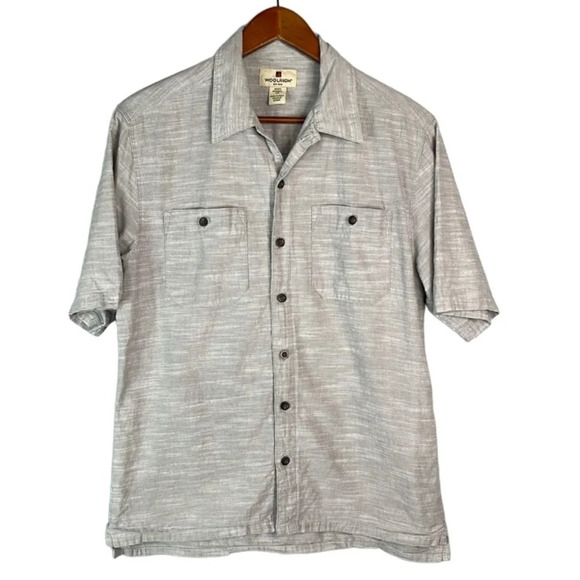 WOOLRICH Mens Grey Marled Chambray Button Up Shirt Short Sleeves Cotton Preppy S - Picture 2 of 11